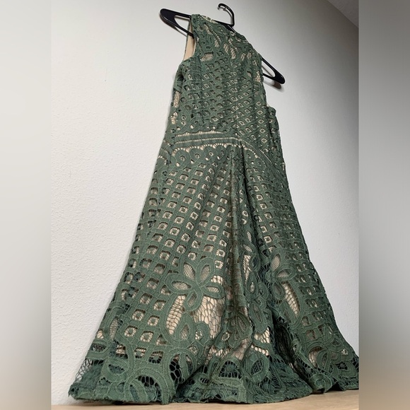 Olive Green Lace High Neck Dress - Picture 3 of 4